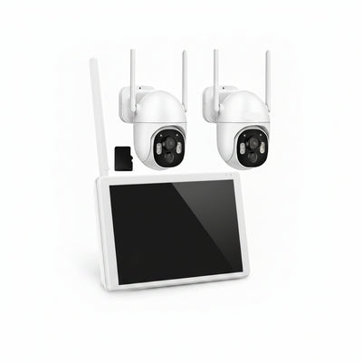 LIZHONTO 4MP Solar Wireless Security Cameras with Touch Monitor, 2-Cam Kit