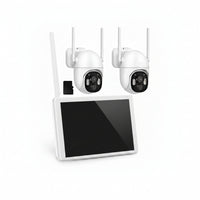 4MP Solar Wireless Security Cameras with Touch Monitor, 2-Cam Kit