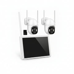 4MP Solar Wireless Security Cameras with Touch Monitor, 2-Cam Kit