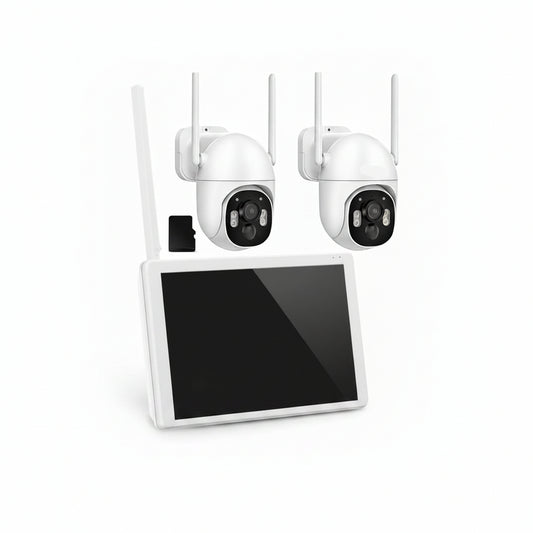 4MP Solar Wireless Security Cameras with Touch Monitor, 2-Cam Kit