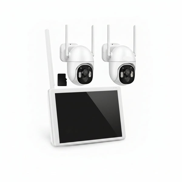 4MP Solar Wireless Security Cameras with Touch Monitor, 2-Cam Kit
