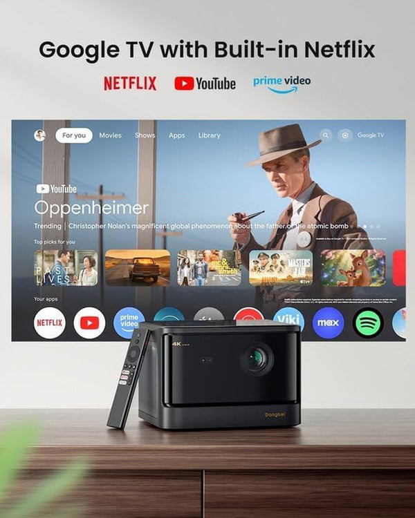 DANGBEI Laser 4K Projector DBOX2 GTV, 2450 ISO Lumens, Netflix, Blu-Ray 3D, Home Theater Wifi Bluetooth, HDR10+, 200-Inch, 2X12W DTS Dolby Audio